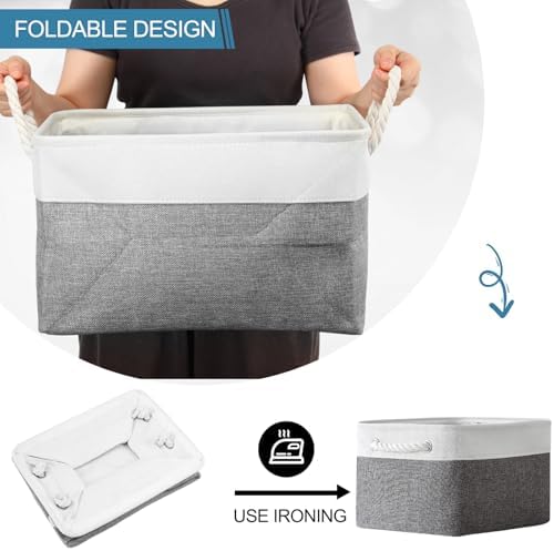 FoldTier 10 Pack Large Collapsible Fabric Storage Baskets with Handles Decorative Storage Bins for Organizing Shelves Toys Clothes(White & Gray,16 x 12 x 10 Inches) - Image 3