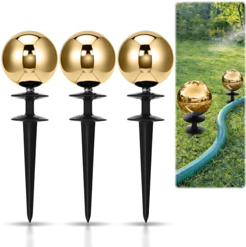 Tandefio 3 Pcs Garden Hose Guide Spike 13.5'' Decorative Ball, Gold by Tandefio