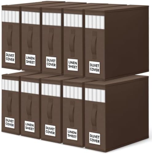 WOWBOX Sheet Organizers and Storage,Closet Bed Sheet Organizer Under Bed Storage and Organization with Label Cards & Clear Window for Bedding Sheets,Duvet Covers,Blankets (10 Pack，Brown) by WOWBOX