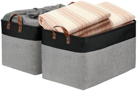 DULLEMELO Extra Large Storage Basket 22X15, 70L Foldable Fabric Toys Baskets Organizer Bins, Black&Grey by DULLEMELO