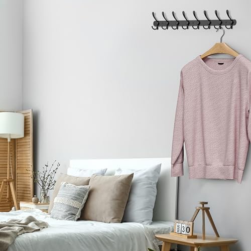 Coat Rack Wall Mount with 8 Tri Hooks – 24 Inch Stainless Steel Coat Hook Rack, Heavy Duty Wall Mounted Organizer for Coats, Hats, Towels, Robes, Bags, Scarves, Entryway, Bathroom - Black 2 Pack - Image 5