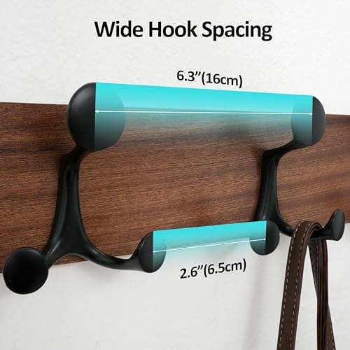 WEBI Coat Rack Wall Mount,17" Solid Wood Coat Hooks Wall Mounted Coat Hanger,16" Hole to Hole,Heavy Duty 3 Triple Hooks for Hanging Coats,Jacket,Hat,Backpack,Farmhouse,Reddish Brown,2 Packs - Image 5