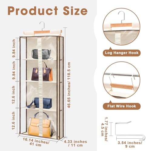 Silkfly 2 Pack Hanging Purse Organizer for Closet Clear Handbag Storage Hanger with Zipper Holder over The Door Wardrobe Tote Bag Storage Holder for Bedrooms Living Room - Image 2
