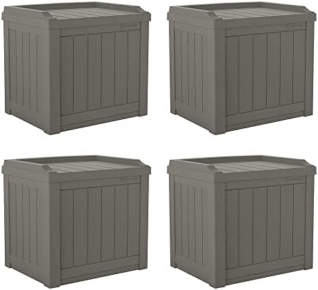 Suncast 22 Gallon Indoor or Outdoor Backyard Patio Small Storage Deck Box with Attractive Bench Seat and Reinforced Lid, Stone (4 Pack) by Unknown