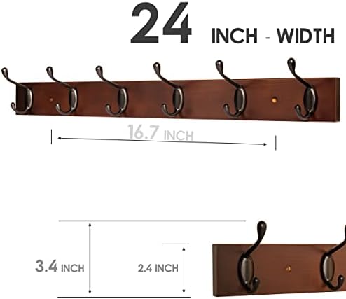 Coat Rack Wall Mount - 24 Inch with 6 Coat Hooks, Wall hat Hanger, Coat Racks, Walnut, Pack of 2 - Image 5