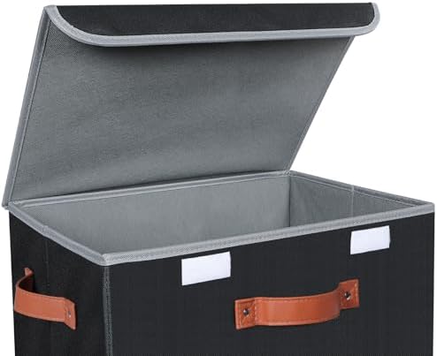 Univivi Fabric Storage Cubes with Lids, Stackable Storage Box, Black, 3 PCS - Image 5