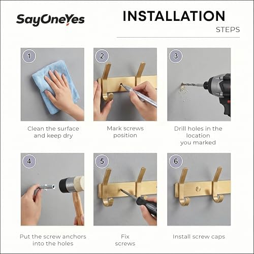 Brushed Gold Wall Mounted Coat Rack – 30 Inch Stainless Steel Rail with 10 Double Coat Hooks for Entryway, Bathroom, Bedroom, Kitchen – Modern Gold Hook Rack for Coats, Hats, Towels - Image 7