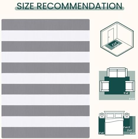 KOZYFLY Striped Rug 4x6 ft Cotton Woven Front Door Rugs, Gray and White - Image 3