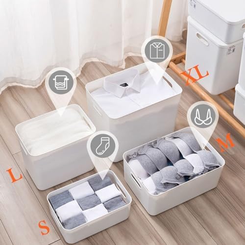 5 pack large plastic White storage bins with Lids, Toy Box Chest with Handle，Organizer Containers Baskets for Baby,Nursery，Shelves，Playroom, Bedroom，Office,Closet，home (White, 5L) - Image 6