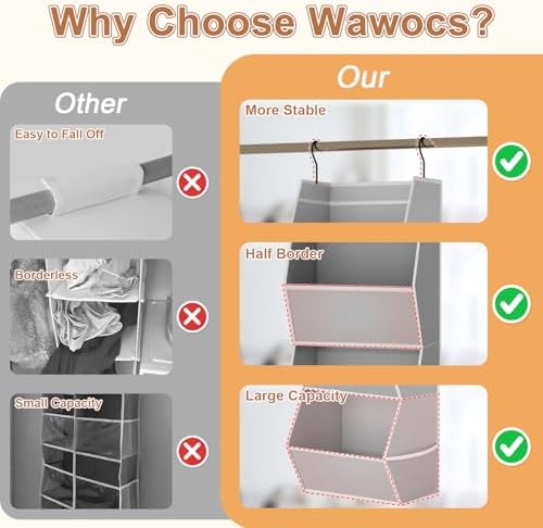 Wawocs 4 Shelf Hanging Closet Organizers and Storage for Kids 2 Packs, Grey - Image 4