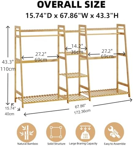 BAMBOOHOMIE Kids Clothing Rack with Shelves, Bamboo Clothes Garment Rack for Kids Child Baby, Kids Dress Up Storage Rack with Top Shelf, Toddlers Wardrobe Closet for Nursery (Large Size) - Image 3