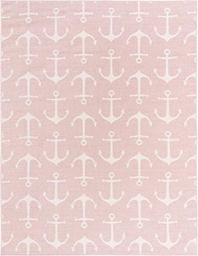 Unique Loom Outdoor Coastal Collection Area Rug - Ahoy (9' x 12' 2" Rectangle, Pink/ Ivory) - Image 3