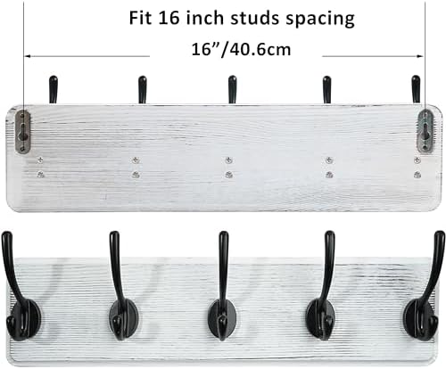 WEBI Coat Rack Wall Mounted,Coat Hooks Wall Mount,16" Hole to Hole,Large Coat Hanger Wall,5 Hooks for Hanging Coats,Hats,Jacket,Clothes,Entryway,Black/White,2 Packs - Image 3