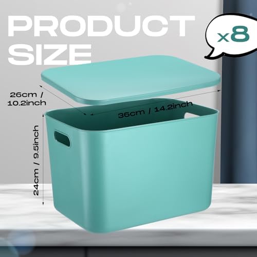 Hoolerry 8 Pieces Storage Bins, 14.2 x 10.2 x 9.5 Inch, Green - Image 2