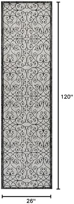 Eyely Filigree Weave Runner Rug 2X10 Lt Gray/Black, Indoor Outdoor Rug - Image 2