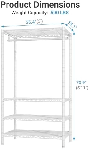 VIPEK V1 4-Tier Clothes Rack with Hanging Rod, Freestanding Closet, White - Image 5