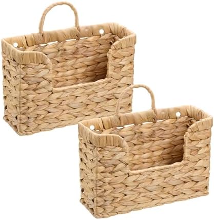 Set of 2 Water Hyacinth Hanging Baskets with Handle, Wall Baskets Storage, Wall Mounted Organizer, Magazine Holder Magazine Basket, Farmhouse Baskets for Flowers/Magazine/Fruit Storage by Unknown