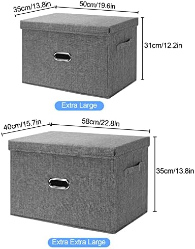 Large Linen Fabric Foldable Storage Bins with Removable Lid and Handles, Washable Storage Box Organizer Containers Baskets Cube with Cover for Bedroom,Office(Green, XXL(2-Pack)) - Image 7