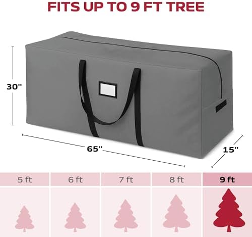 9 Foot Christmas Tree Storage Bag – Extra Large Christmas Tree Storage Container for Artificial Trees up to 9ft, Heavy-Duty 600D Oxford Fabric, Reinforced Handles, Durable Zippers, Gray - Image 2