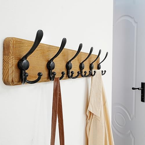 Dseap Coat Rack Wall Mounted - 24" Long 6 Tri Hooks, Heavy Duty Wooden Wall Coat Hanger Coat Hook for Clothes Hat Jacket Clothing, Weathered Brown and Black, Pack of 2 - Image 5