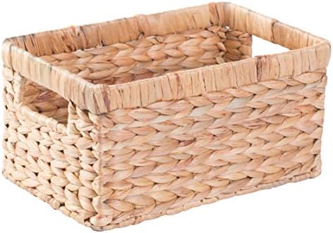 Natural Woven Water Hyacinth Rectangular Wicker Basket with Handles, Small Storage Bin Organizer, 12 Inch Shallow Basket Tray - Image 3