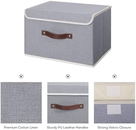 ANMINY Fabric Storage Box Bins with Lids, Gray, 13"x9"x7.9", 4 Pack - Image 3