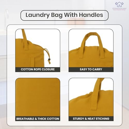 LFH Home Large Premium Cotton Rich Canvas Laundry Bag with Drawstring and Handles Heavy Duty, Multi-Use, and Washable for Home, Travel, College or Storage 24x36 (Pack of 4)-Yellow - Image 3