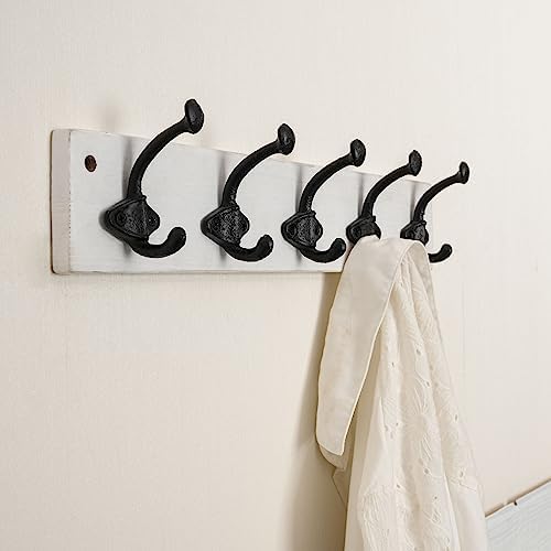 WEBI Rustic Coat Rack Wall Mount,5 Cast Iron Coat Hooks Wall Mounted,Heavy Duty Antique Vintage Hooks for Hanging Coats,Jacket,Clothes,Black on White,2 Packs - Image 2