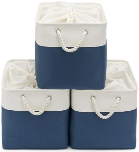 16x12x12 In Foldable Fabric Large Storage Bins with Handle 3 Pack by VQRTEXAStorageBasket