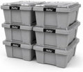 Hefty 12 Gallon Storage Bin with Clear Lid, Heavy Duty Plastic Storage Container Stackable Tote for Garage Closet Home Organization, Medium Storage Bin, 6 Pack, Grey by Hefty