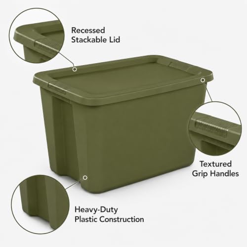 18 Gal Stackable Storage Tote with Lid, Plastic Container, Olive Green - Image 6
