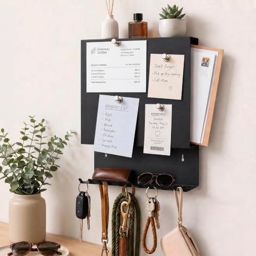 Wall Mounted Key Holder and Mail Organizer with 11 Hooks and 4 Pins,Black - Image 7