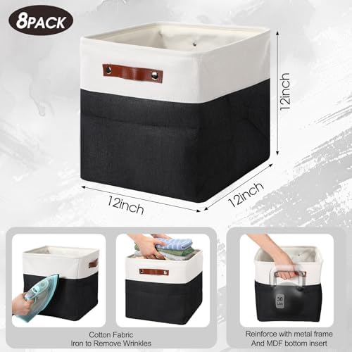 Uiifan 8 Pack 12 x 12 x 12 Inch Large Storage Baskets Collapsible Fabric Storage Cubes Bins with Handles for Shelves Closets Nursery Home Clothes Toys Organizers, Black - Image 3