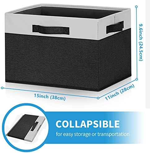 GhvyenntteS Large Storage Baskets for Shelves 6 Pack, Collapsible Fabric Storage Bins with 3 Handles, Decorative Closet Organizers and Storage bins for Clothes Blanket Beddings (Black, 15"x11"x9.6") - Image 3
