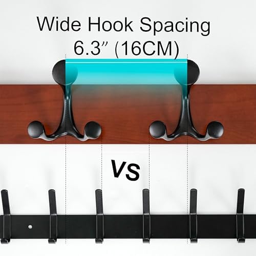 WEBI Coat Rack Wall Mount,17" Solid Wood Coat Hooks Wall Mounted Coat Hanger,16" Hole to Hole,Heavy Duty Hook Rack Rail,3 Triple Hooks for Hanging Coats,Jacket,Clothes,Hat,Backpack,Cherry,2 Packs - Image 4