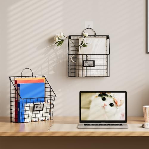 4 Packs Hanging Wall File Organizer with Hooks, Magazine Rack ,Mail Basket - Image 7