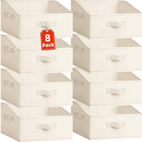 Criusia Closet Organizers Bins 8 Pack - Large Closet Shelf Organizer with Handles - Fabric Trapezoid Home Organization and Storage Baskets for Organizing Clothes Toy Blanket Towel Purse Hats by Criusia