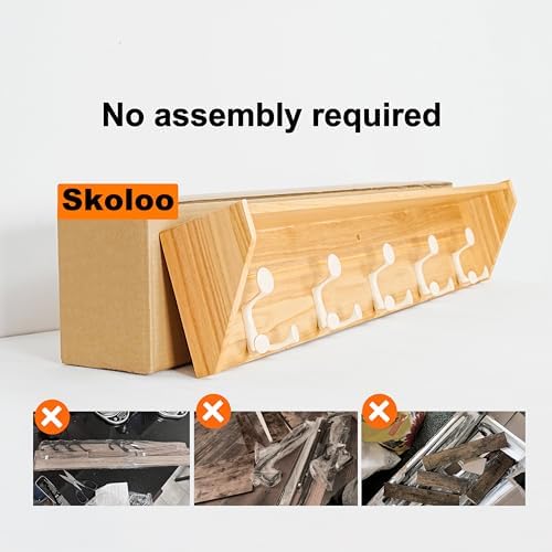 SKOLOO Wall Shelf with Hooks, 24-Inch Coat Rack Wall Mount with Shelf Organizer - Lightweight & Sturdy​​, 5 Tri Hooks - Perfect for Entryway, Hallway, Living Room, Bedroom, Mudroom, Natural & White - Image 5