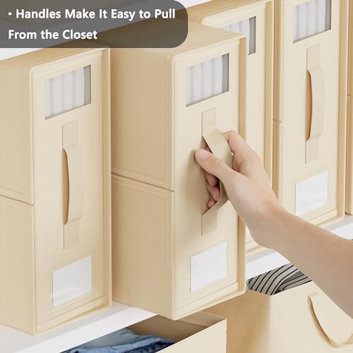 SheetCube Bed Sheet Organizers and Storage 8 Pack, Foldable Linen Closet Organizer with Window and Label, Bedding Folder Storage Box Container for Blanket, Duvet Cover Set, Bed Sheet Set - Beige - Image 3
