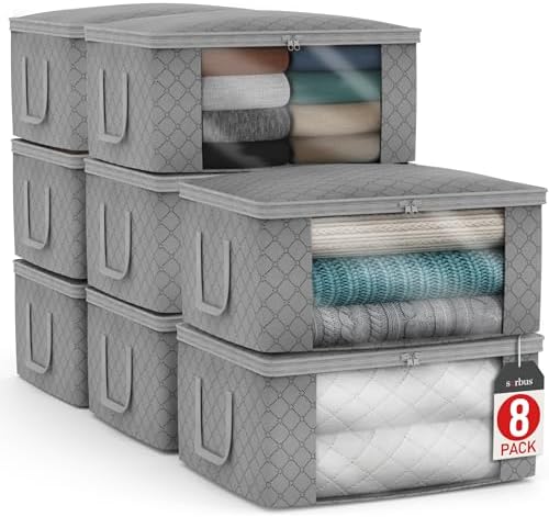Sorbus Medium Clothes Storage Bags - Foldable Blanket Storage Bins for Organizing Bedroom, Closet, Clothing, Comforter, Organization with Clear Window, Lids and Carry Handles - Set of 8 by Sorbus