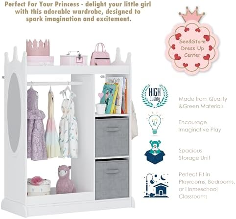 UTEX Kids Dress up Storage with Crown-Shaped Design and 2 Fabric Bins - Image 5