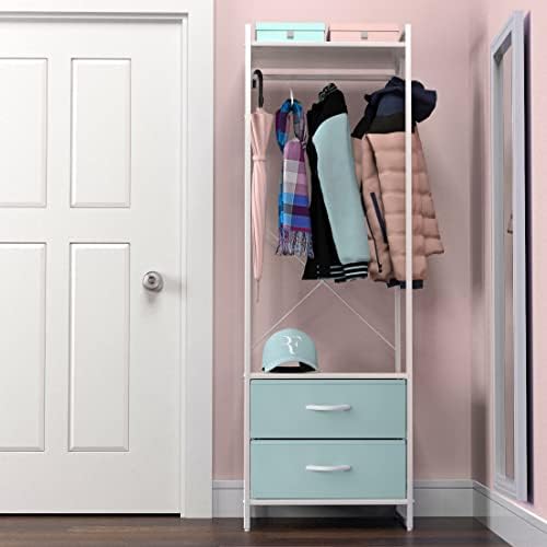 Sorbus Tall Clothing Rack with Drawers, Wood Top (Aqua) - Image 5