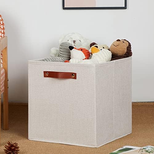 DULLEMELO Storage Baskets for Shelves Closet Storage,Sturdy Home Organization Bins for Gifts Empty,Foldable Fabric Storage Cubes Baskets for Nursery Toys Towels Clothes Storage(Beige-4 Pack) - Image 5