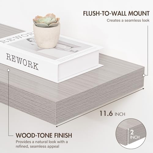 Acovy 24 Inch Floating Shelves, 12" Deep Floating Shelf Wall Mounted, 24" Wall Shelves, Rustic Deep Bookshelf, Extra Deeper & Thicker Display Shelves for Bedroom, Living Room, Oak, Set of 2 - Image 4