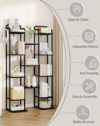 Hzuaneri 8 Tiers Vertical Shoe Rack, Tall Shoe Shelf with 2 Hooks - Image 7