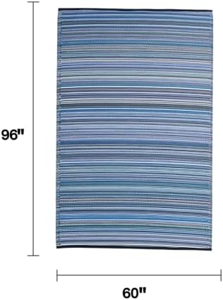 Fab Habitat Outdoor Rug - Waterproof, Fade Resistant, Crease-Free - Premium Recycled Plastic - Striped - Patio, Porch, Deck, Balcony - Cancun - Indigo - 5 x 8 ft - Image 2