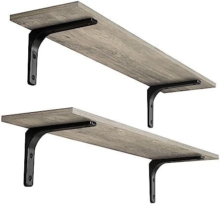 DINZI LVJ Long Wall Shelves, 31.5Inch Wooden Wall Mounted Shelves, Set of 2 by DINZILVJ