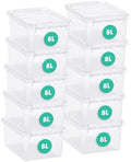 SmartStore Classic 10 Clear Plastic Storage Boxes, 8L/8.5QT BPA-Free Stackable and Nestable Container with Secure Lid, Swedish Made Plastic Bins for Organization, L13.39 x W9.84 x H6.3-10 Pack by SmartStore