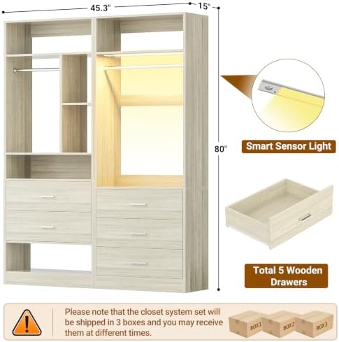 Besiost Closet Systems with 5 Drawers & 3CCT Sensor Light - Image 7