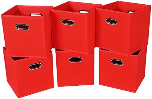 STOREONE 13 Inch Cube Organizer Bins ,Black Fabric Storage Bins，Foldable Storage Bins Basket with Dual Handles Fabric Organizer Bins and Storage Box，Set of 6,Red by STOREONE
